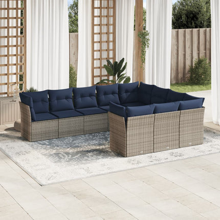 Set Divani da Giardino 10 pz con Cuscini Grigio in Polyrattan