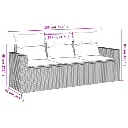 Set Divano da Giardino 3 pz con Cuscini Beige in Polyrattan