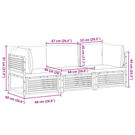 Set Divano da Giardino 3pz con Cuscini Legno Massello di Acacia