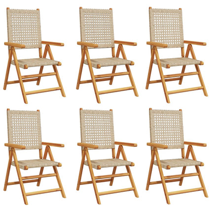 Sedie Giardino Reclinabili 6pz Beige Polyrattan Legno Massello
