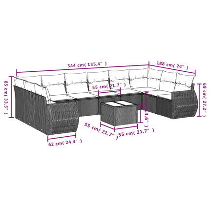 Set Divano Giardino 10 pz con Cuscini Grigio Chiaro Polyrattan
