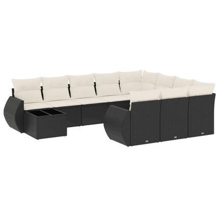 Set Divani da Giardino 11 pz con Cuscini in Polyrattan Nero