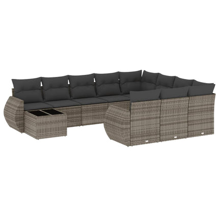 Set Divani da Giardino 11 pz con Cuscini in Polyrattan Grigio