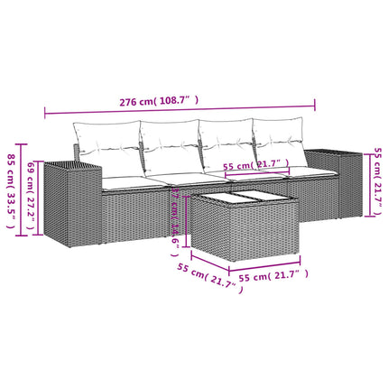 Set Divani da Giardino 5 pz con Cuscini in Polyrattan Nero
