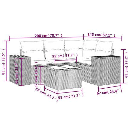 Set Divano da Giardino 5pz con Cuscini Grigio Chiaro Polyrattan