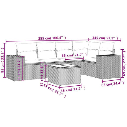 Set Divano da Giardino 6 pz con Cuscini Beige in Polyrattan