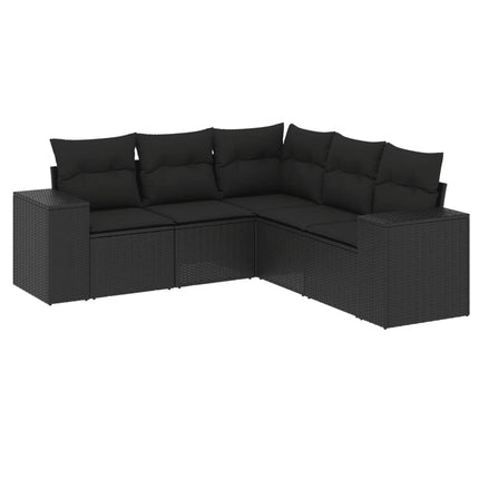 Set Divani da Giardino 5 pz con Cuscini in Polyrattan Nero