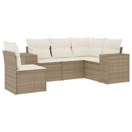 Set Divano da Giardino 5 pz con Cuscini Beige in Polyrattan