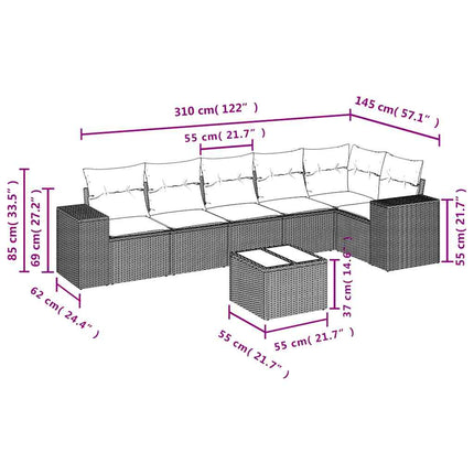 Set Divani da Giardino 7 pz con Cuscini Marrone in Polyrattan