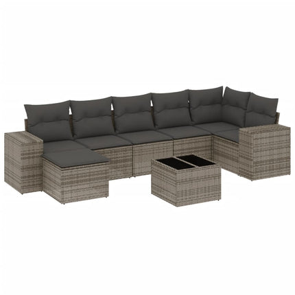 Set Divano da Giardino 8 pz con Cuscini Grigio in Polyrattan