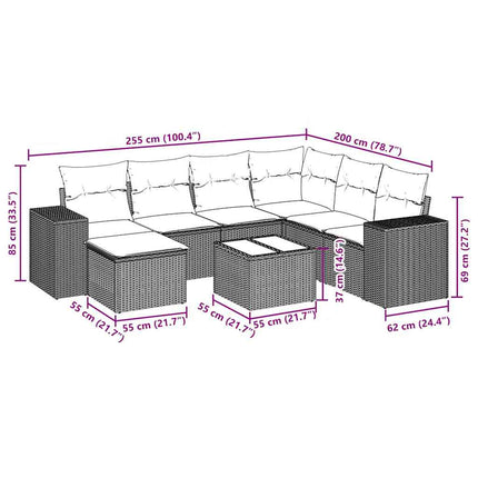 Set Divano da Giardino 8pz con Cuscini Grigio Chiaro Polyrattan