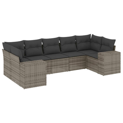 Set Divani da Giardino 7 pz con Cuscini Grigio in Polyrattan