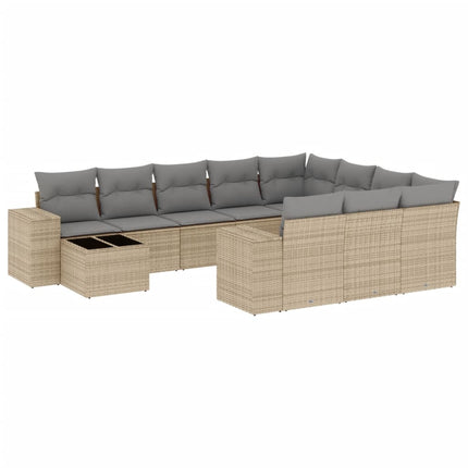 Set Divani da Giardino 11 pz con Cuscini Beige in Polyrattan
