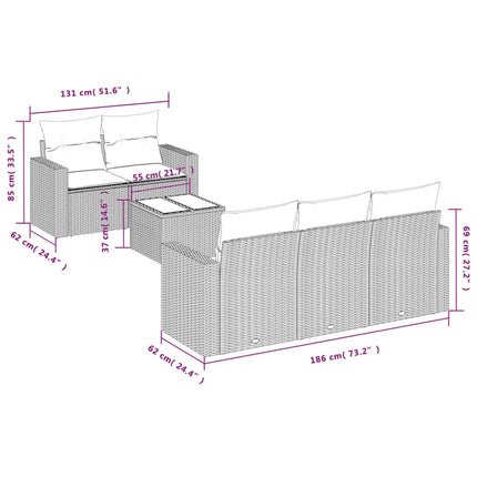 Set Divano da Giardino 6 pz con Cuscini Marrone in Polyrattan