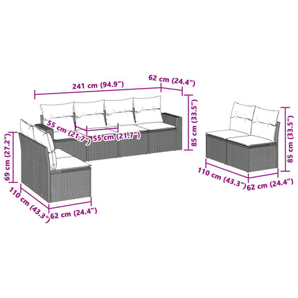 Set Divano da Giardino 8pz con Cuscini Grigio Chiaro Polyrattan