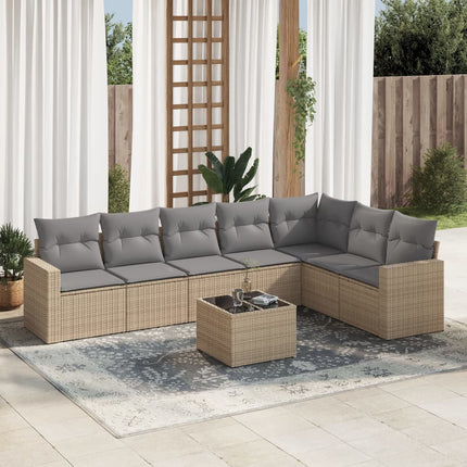 Set Divano da Giardino 8 pz con Cuscini Beige in Polyrattan