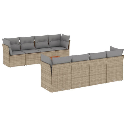 Set Divano da Giardino 9 pz con Cuscini Beige Misto Polyrattan