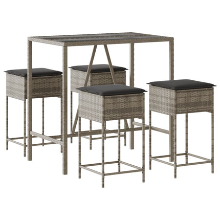 Set Bar da Giardino 5 pz con Cuscini in Polyrattan Grigio