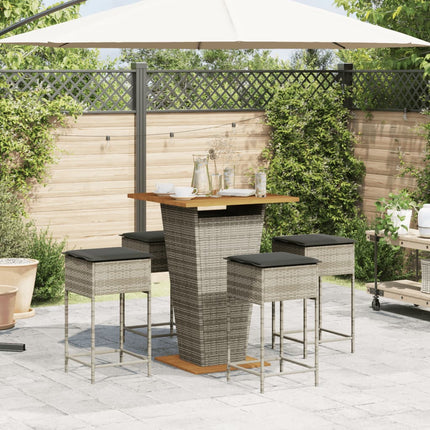 Set Bar da Giardino 5 pz con Cuscini in Polyrattan Grigio