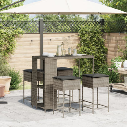 Set Bar da Giardino 5 pz con Cuscini in Polyrattan Grigio