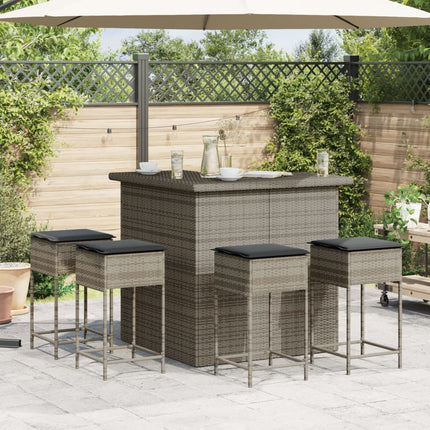 Set Bar da Giardino 5 pz con Cuscini in Polyrattan Grigio