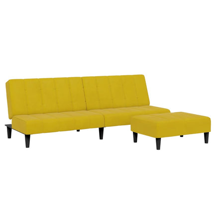 Divano Letto 2 Posti con Sgabello Giallo in Velluto