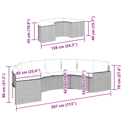 Set Divani da Giardino Semicircolare 2 pz in Polyrattan Grigio