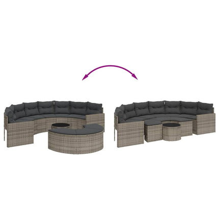 Set Divani da Giardino Semicircolare 3 pz in Polyrattan Grigio