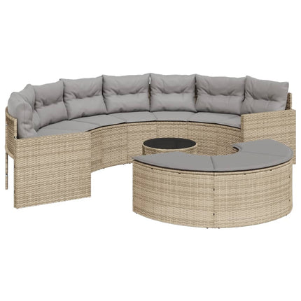 Set Divani da Giardino Semicircolare 3 pz in Polyrattan Beige