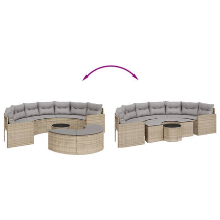 Set Divani da Giardino Semicircolare 3 pz in Polyrattan Beige