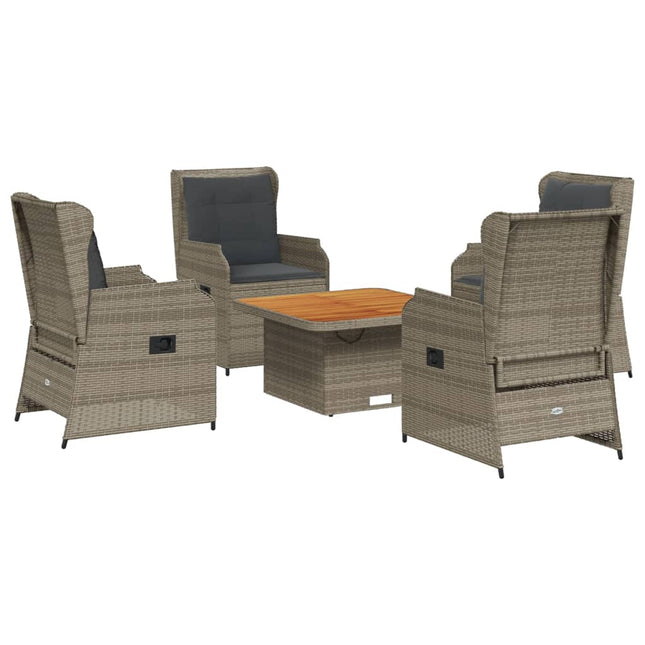 Set Divani da Giardino 5 pz con Cuscini in Polyrattan Grigio