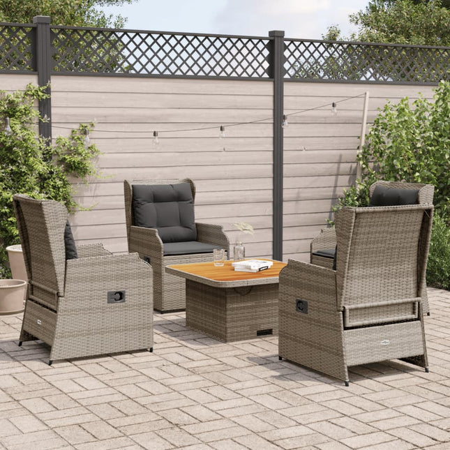 Set Divani da Giardino 5 pz con Cuscini in Polyrattan Grigio