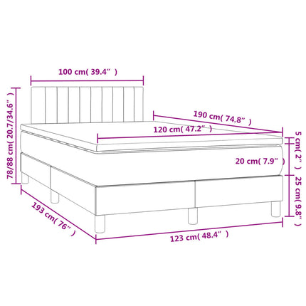 Letto a Molle Materasso e LED Grigio Scuro 120x190cm in Tessuto