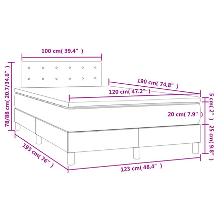Letto a Molle con Materasso e LED Blu 120x190 cm in Tessuto
