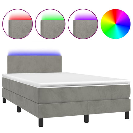 Letto a Molle Materasso e LED Grigio Chiaro 120x190 cm Velluto