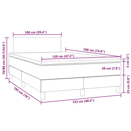 Letto a Molle Materasso e LED Grigio Scuro 120x190cm in Velluto