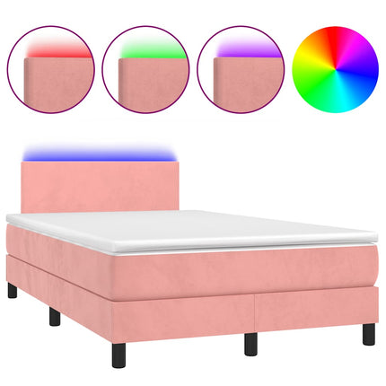 Letto a Molle con Materasso e LED Rosa 120x190 cm in Velluto