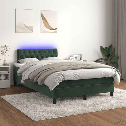 Letto a Molle con Materasso e LED Verde Scuro 120x190cm Velluto