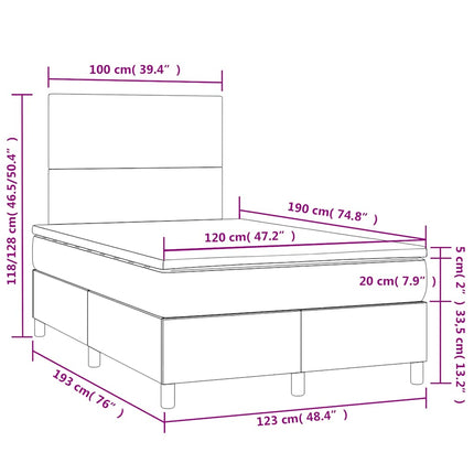 Letto a Molle con Materasso e LED Crema 120x190 cm in Tessuto