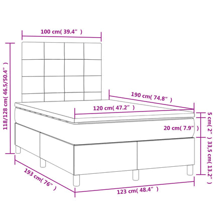 Letto a Molle con Materasso e LED Nero 120x190 cm in Tessuto