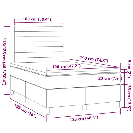 Letto a Molle Materasso e LED Grigio Scuro 120x190cm in Tessuto