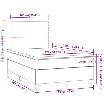 Letto a Molle Materasso e LED Grigio Scuro 120x190cm in Velluto