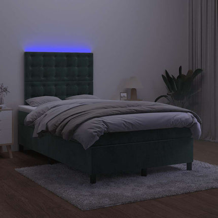 Letto a Molle con Materasso e LED Verde Scuro 120x190cm Velluto