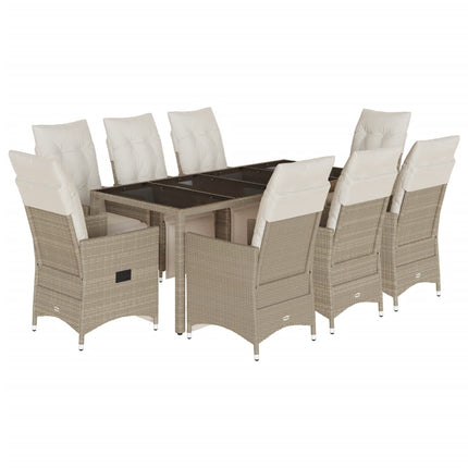 Set da BistrÃƒÆ’Ã‚Â² da Giardino 9 pz con Cuscini Beige in Polyrattan