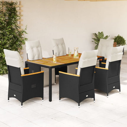 Set da BistrÃƒÂ² da Giardino 7 pz con Cuscini Nero in Polyrattan