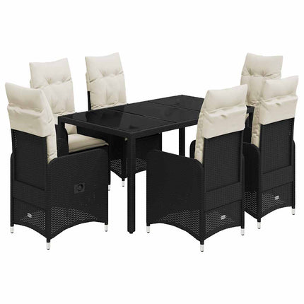 Set da BistrÃƒÂ² da Giardino 7 pz con Cuscini Nero in Polyrattan