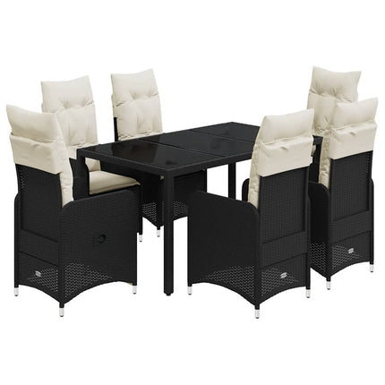 Set da BistrÃƒÂ² da Giardino 7 pz con Cuscini Nero in Polyrattan