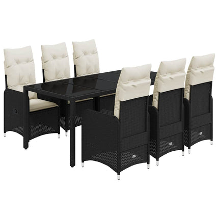 Set da BistrÃƒÂ² da Giardino 7 pz con Cuscini Nero in Polyrattan