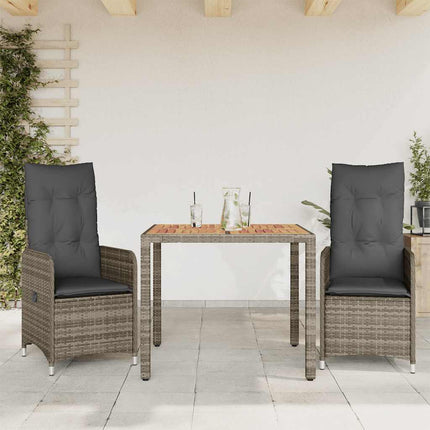 Set BistrÃƒÂ² da Giardino 3 pz con Cuscini in Polyrattan Grigio