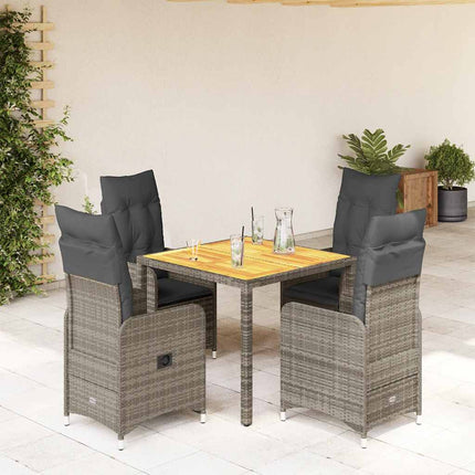 Set BistrÃ² da Giardino 5 pz con Cuscini in Polyrattan Grigio